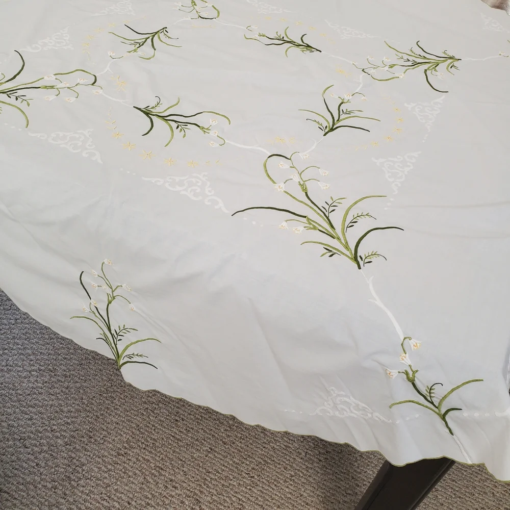 Tablecloth - Round Embroidered Garden Design